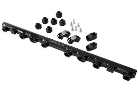 Aeroflow Toyota 2JZ-GTE Billet EFI Fuel Rail - Black  Suit 14mm Short & 3/4" Length Fuel Injectors, -8ORB Ports