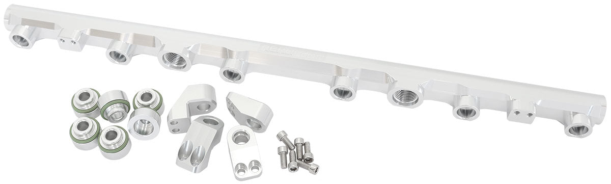 Aeroflow Toyota 2JZ-GTE Billet EFI Fuel Rail - Silver  Suit 14mm Short & 3/4" Length Fuel Injectors, -8ORB Ports