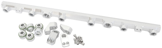 Aeroflow Toyota 2JZ-GTE Billet EFI Fuel Rail - Silver  Suit 14mm Short & 3/4" Length Fuel Injectors, -8ORB Ports