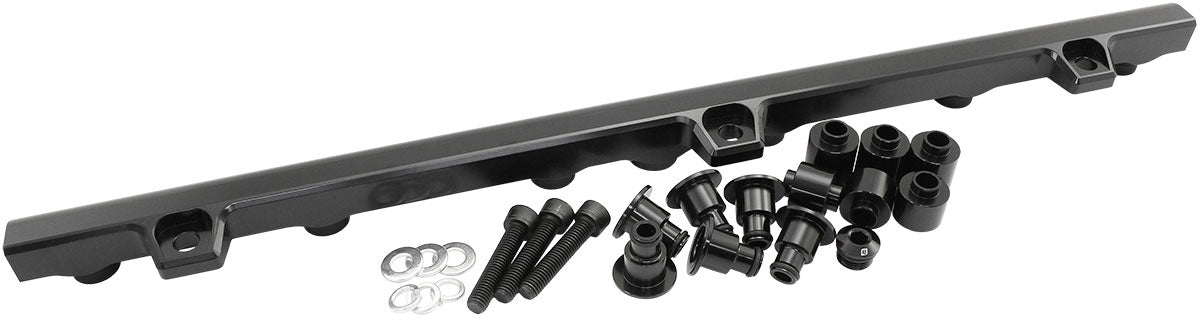 Toyota 2JZ-GE Billet EFI Fuel Rail - Black  Suit 14mm Short & 3/4" Length Fuel Injectors, -8ORB End Ports with -6ORB Middle Port