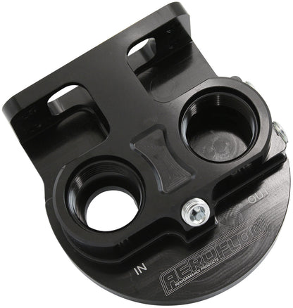 Aeroflow Billet Remote Oil Filter Head  -12 ORB Top Entry, Black anodized finish, accepts filter with 13/16"-16 thread