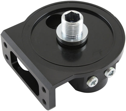Aeroflow Billet Remote Oil Filter Head  -12 ORB Top Entry, Black anodized finish, accepts filter with 13/16"-16 thread