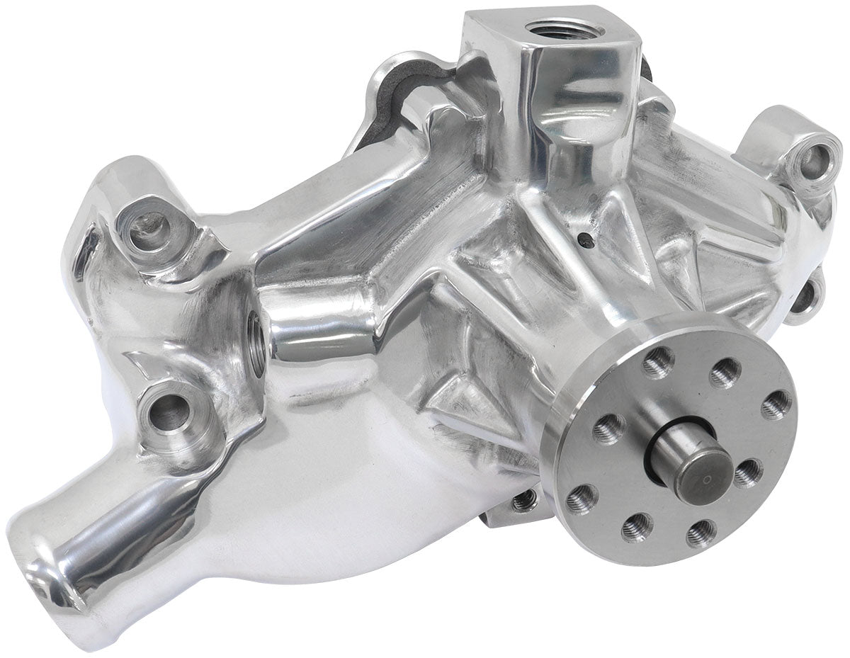 Small Block Chev Short Water Pump - Polished    3/4" Shaft with 5/8" Fan Pilot Snout