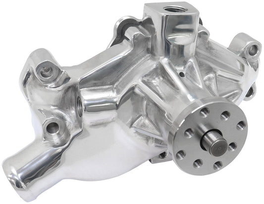 Small Block Chev Short Water Pump - Polished    3/4" Shaft with 5/8" Fan Pilot Snout