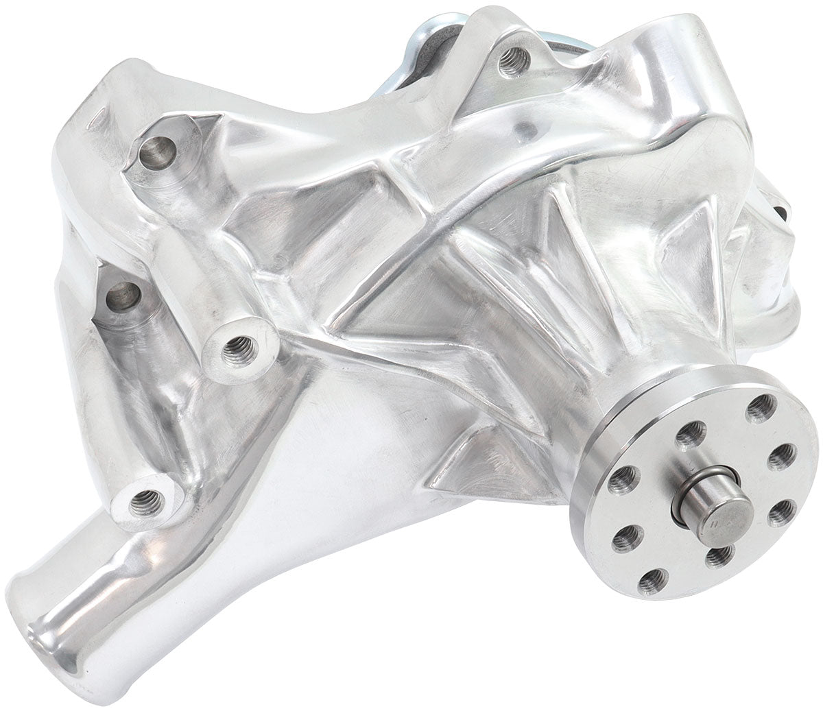 Small Block Chev Long Water Pump - Polished  3/4" Shaft with 5/8" Fan Pilot Snout