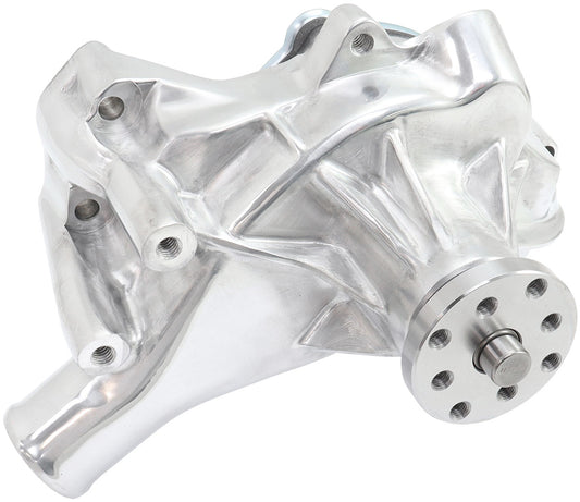 Small Block Chev Long Water Pump - Polished  3/4" Shaft with 5/8" Fan Pilot Snout