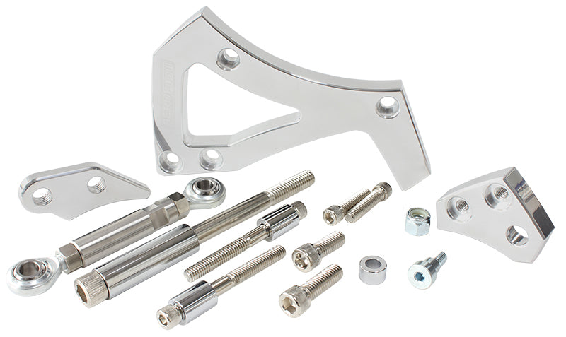 Mid Mount Drivers Side Billet Aluminium Alternator Bracket - Polished   Suits Ford 302-351C with Ford OEM Style Alternators