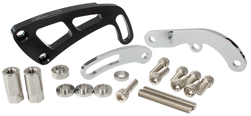 Billet Aluminium Power Steering Bracket   Suit Small Block Chevy, Mid mount passenger side with long water pump, Black