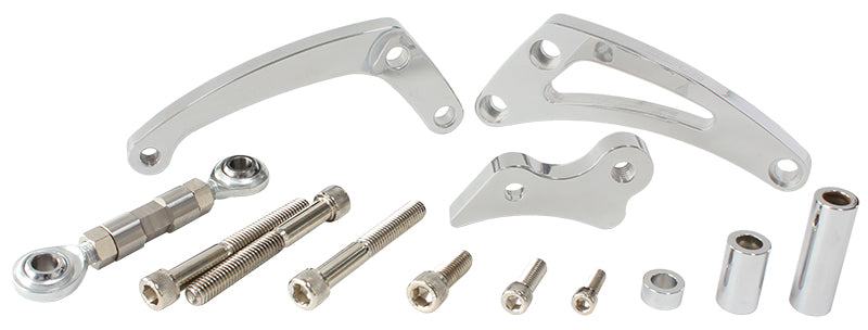Low Mount Billet Alternator Bracket (Passenger Side)   Polished Finish. Suit SB Chevy with Short Water Pump