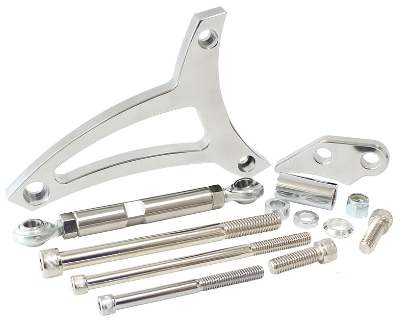 Aeroflow Standard Mount Billet Alternator Bracket     Polished Finish. Suit Ford 289-302W with passenger side water pump hose inlet