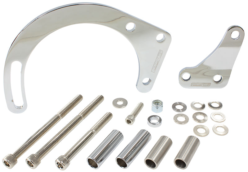 Low Mount Alternator Bracket    Chrome Finish. Suit Small Block Chevy with Long Water Pump