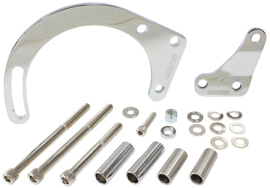 Low Mount Alternator Bracket    Chrome Finish. Suit Small Block Chevy with Long Water Pump