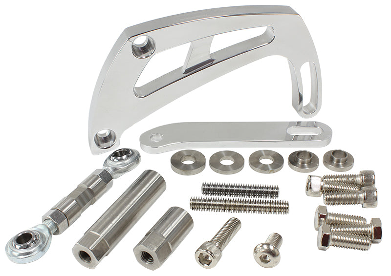 Billet Aluminium Power Steering Bracket   Suit Small Block Chevy, High mount passenger side with long water pump, Polished
