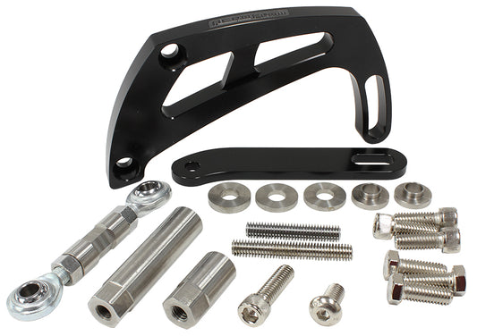 Billet Aluminium Power Steering Bracket   Suit Small Block Chevy, High mount passenger side with long water pump, Black