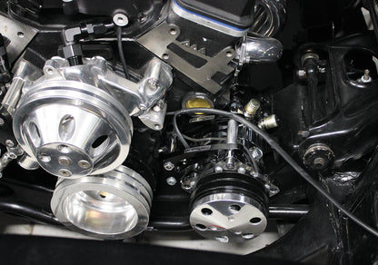 Low Mount Billet A/C Compressor Bracket, Black   Suit S/B Chev