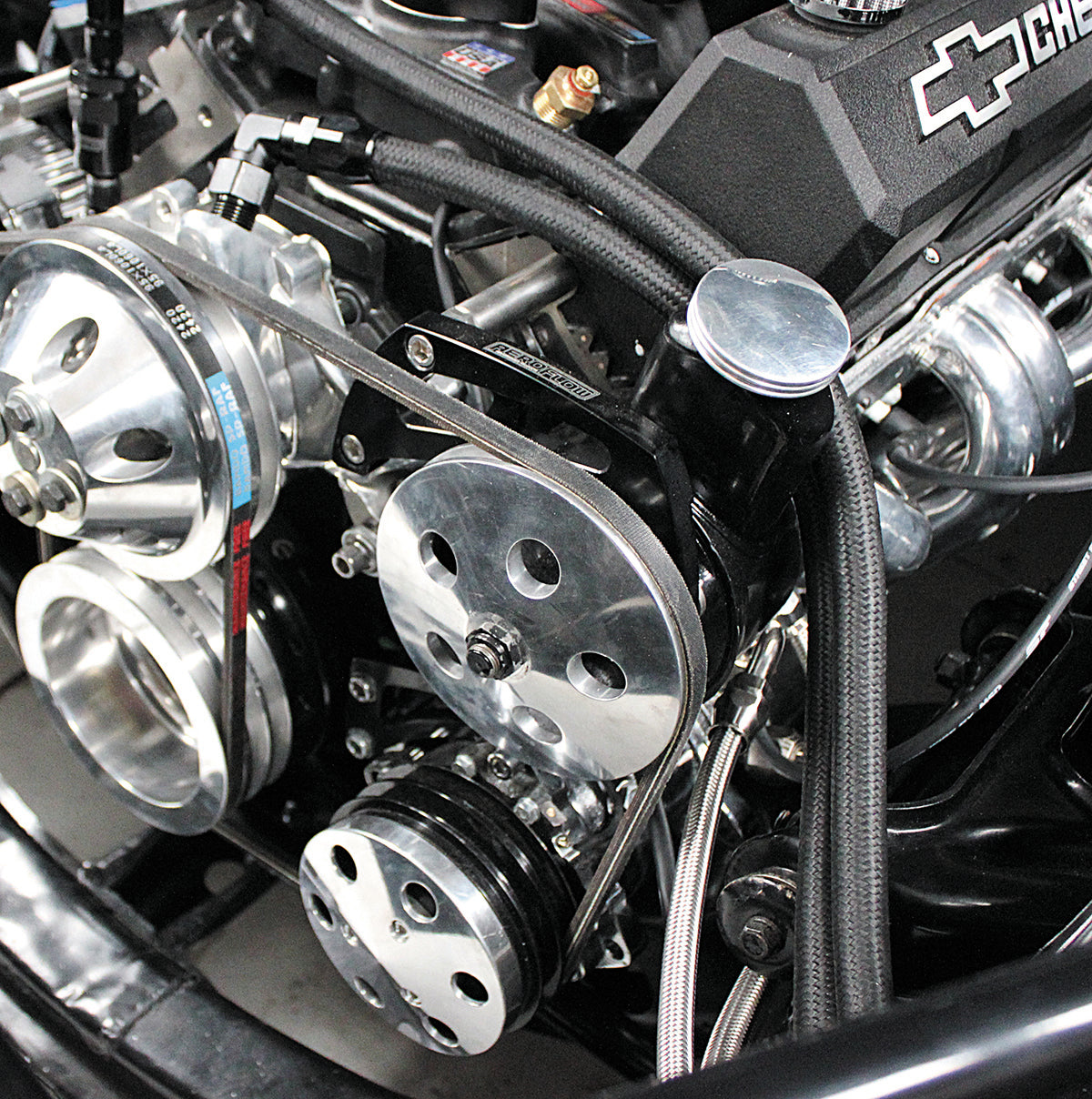 Low Mount Billet A/C Compressor Bracket, Black   Suit S/B Chev