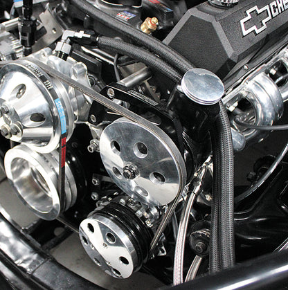 Low Mount Billet A/C Compressor Bracket, Black   Suit S/B Chev