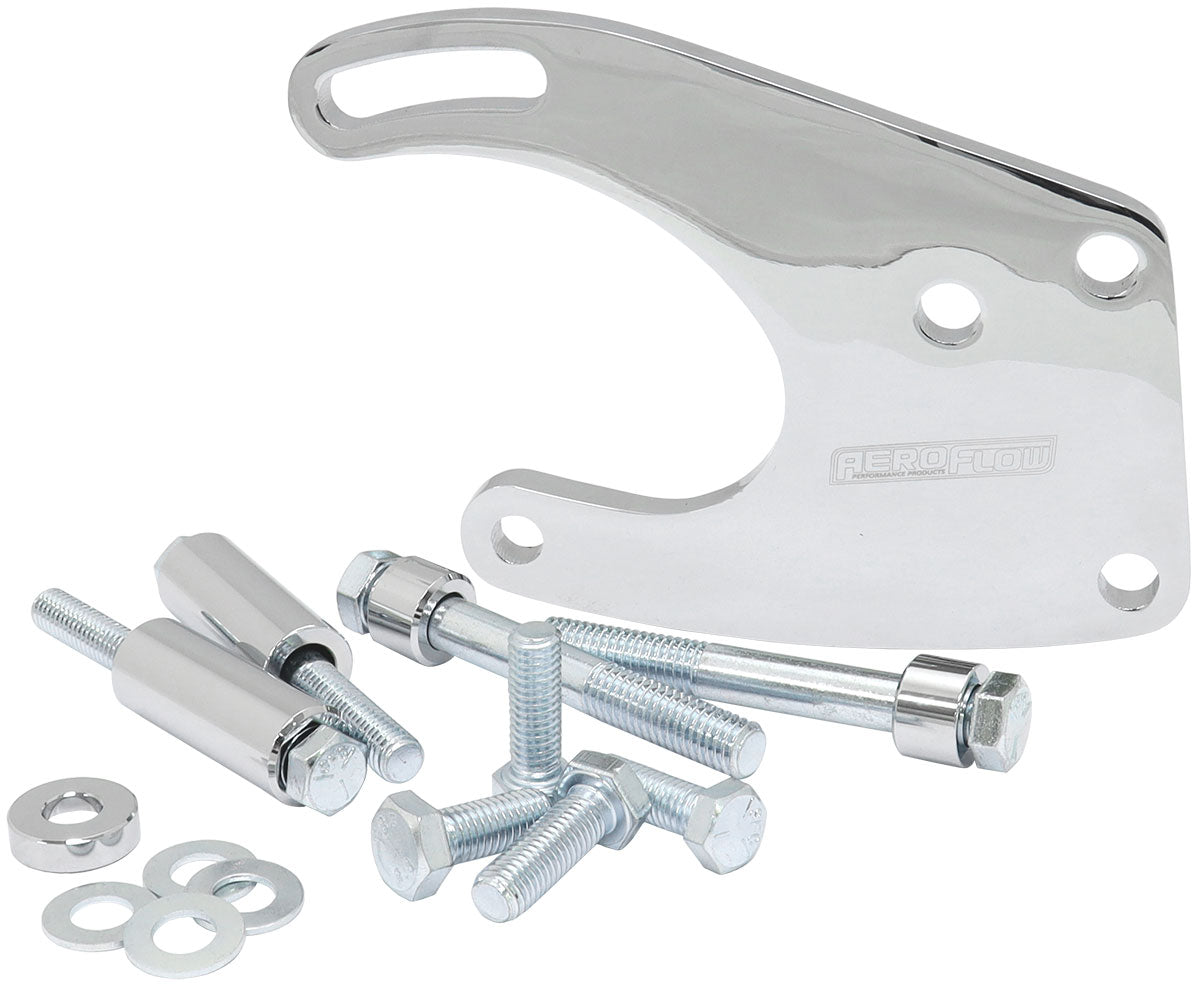 Mild Steel Ford Windsor Power Steering Bracket  Suit 289-351W, Mid mount passenger side with GM Saginaw pump, Chrome finish