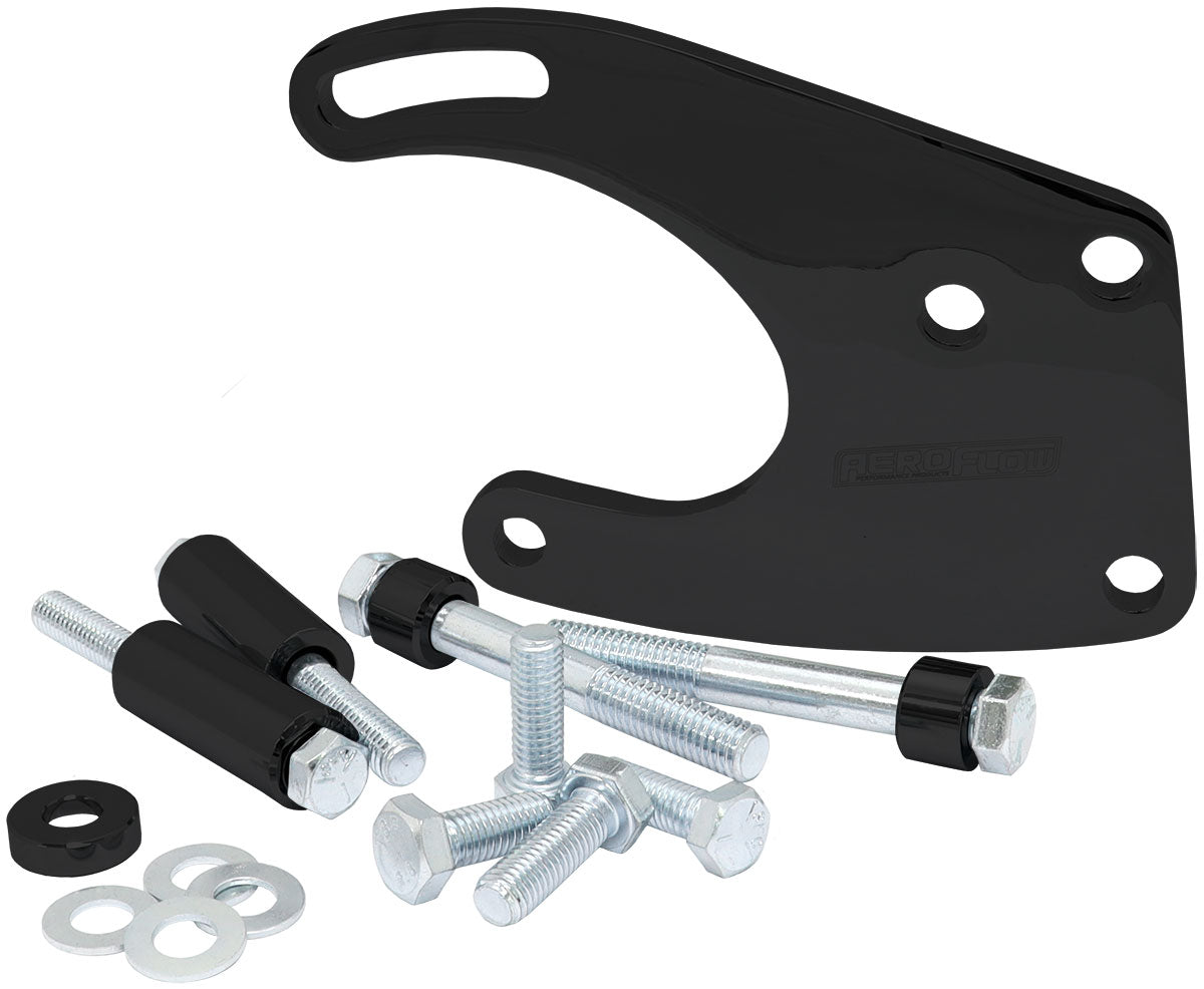 Mild Steel Ford Windsor Power Steering Bracket  Suit 289-351W, Mid mount passenger side with GM Saginaw pump, Black finish