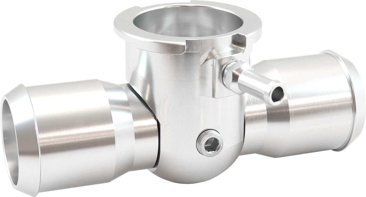 Aeroflow Billet Aluminium Inline Radiator Hose Filler - Silver Finish   Suits 42mm Radiator Cap and 1-1/4"-20 Internal Thread