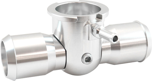 Aeroflow Billet Aluminium Inline Radiator Hose Filler - Silver Finish   Suits 42mm Radiator Cap and 1-1/4"-20 Internal Thread