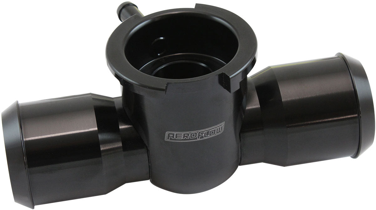 Aeroflow Billet Aluminium Inline Radiator Hose Filler - Black Finish   Suits 42mm Radiator Cap and 1-1/4"-20 Internal Thread