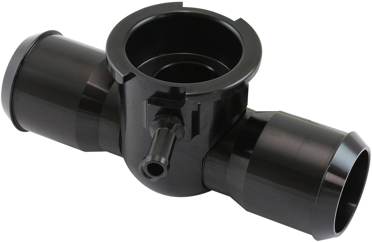 Aeroflow Billet Aluminium Inline Radiator Hose Filler - Black Finish   Suits 42mm Radiator Cap and 1-1/4"-20 Internal Thread