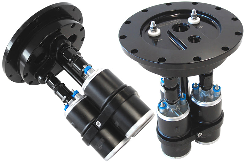 Billet Triple Fuel Pump Hanger - Black   Suits Aeroflow or Bosch style pumps, 8" (205mm) cut-out required