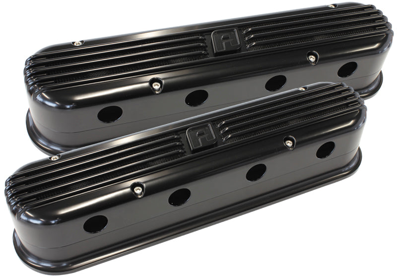 Billet Aluminium Retro 2-Piece LS Valve Covers   Black Finish