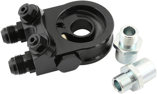 Aeroflow Subaru EJ Dual Port Sandwich & Oil Thermostat Adapter  M20 Filter Thread With 4 x -10 ORB ports, 1/8" NPT Port