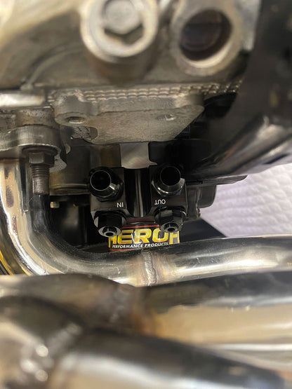 Aeroflow Subaru EJ Dual Port Sandwich & Oil Thermostat Adapter  M20 Filter Thread With 4 x -10 ORB ports, 1/8" NPT Port