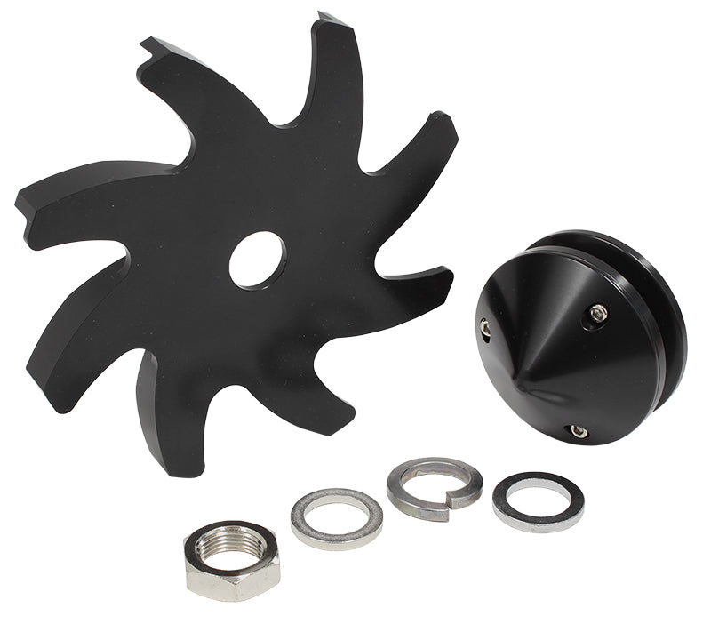 Billet Alternator Fan & Pulley  Suits Ford, Chevy and Holden alternators, Black