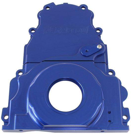 GM LS 2-Piece Billet Timing Cover - Blue Finish   Includes Mounting Hardware and Cam Sensor Plug