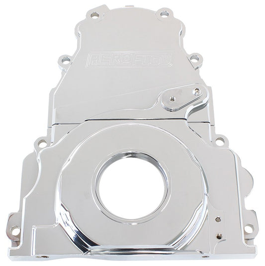 GM LS 2-Piece Billet Timing Cover - Chrome Finish   Includes Mounting Hardware and Cam Sensor Plug