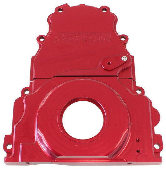 GM LS 2-Piece Billet Timing Cover - Red Finish   Includes Mounting Hardware and Cam Sensor Plug