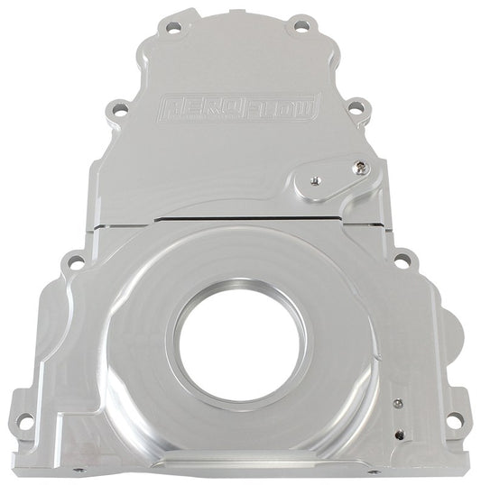 GM LS 2-Piece Billet Timing Cover - Silver Finish   Includes Mounting Hardware and Cam Sensor Plug