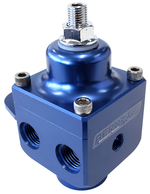 Billet 4-Port Carburettor Fuel Pressure Regulator -6 ORB    Blue Finish. 4-12 psi. Rated to 1600 HP