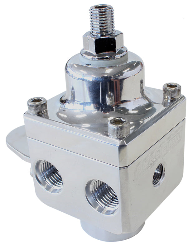 Billet 4-Port Carburettor Fuel Pressure Regulator -6 ORB     Polished Finish. 4-12 psi. Rated to 1600 HP