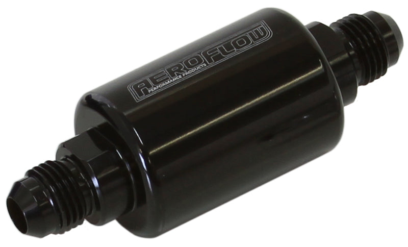 Billet Fuel Filter -6AN  40 micron Stainless Steel element, 1.25" x 3" L, Black finish
