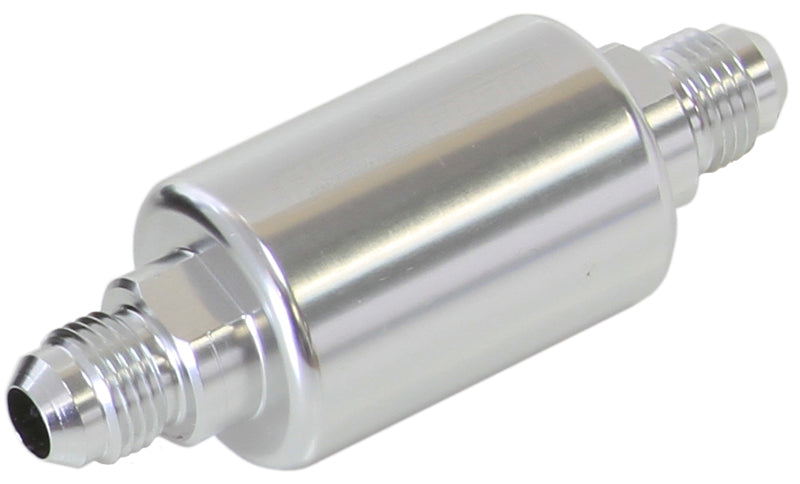 Billet Fuel Filter -6AN  40 micron Stainless Steel element, 1.25" x 3" L, Silver