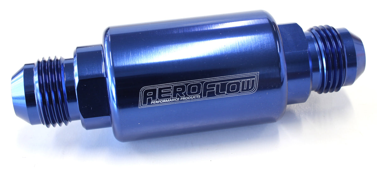 Billet Fuel Filter -8AN  40 micron Stainless Steel element, 1.25" x 3" L, Blue finish