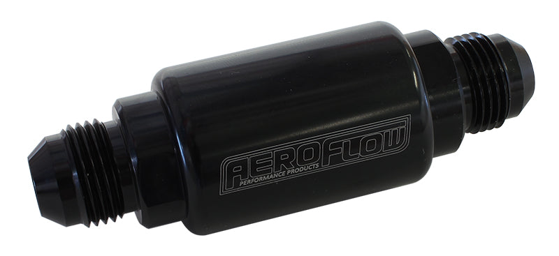 Billet Fuel Filter -8AN  40 micron Stainless Steel element, 1.25" x 3" L, Black finish