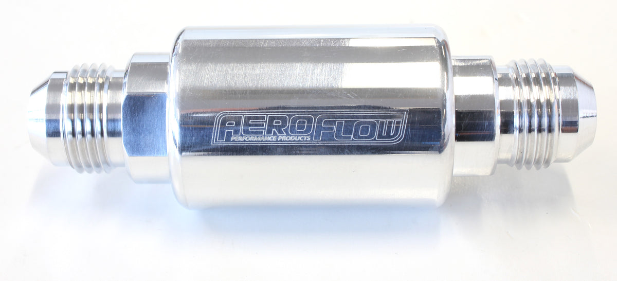 Billet Fuel Filter -8AN  40 micron Stainless Steel element, 1.25" x 3" L, Polished finish
