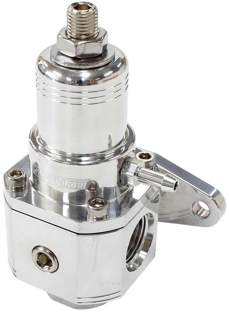 Carburettor/EFI 3-Port800hp Billet Fuel Pressure Bypass Regulator 3-60 psi Adjustable    Polished Finish. 3 x -8 ORB Ports & 1 x 1/8" NPT Port
