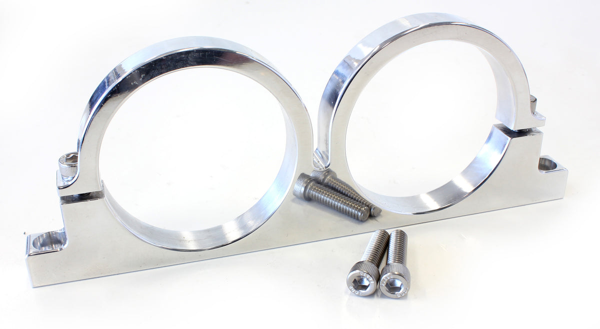 Dual Billet Filter Bracket   Polished Finish. Suits 2-1/2" Diameter Filters or Remote Reservoirs
