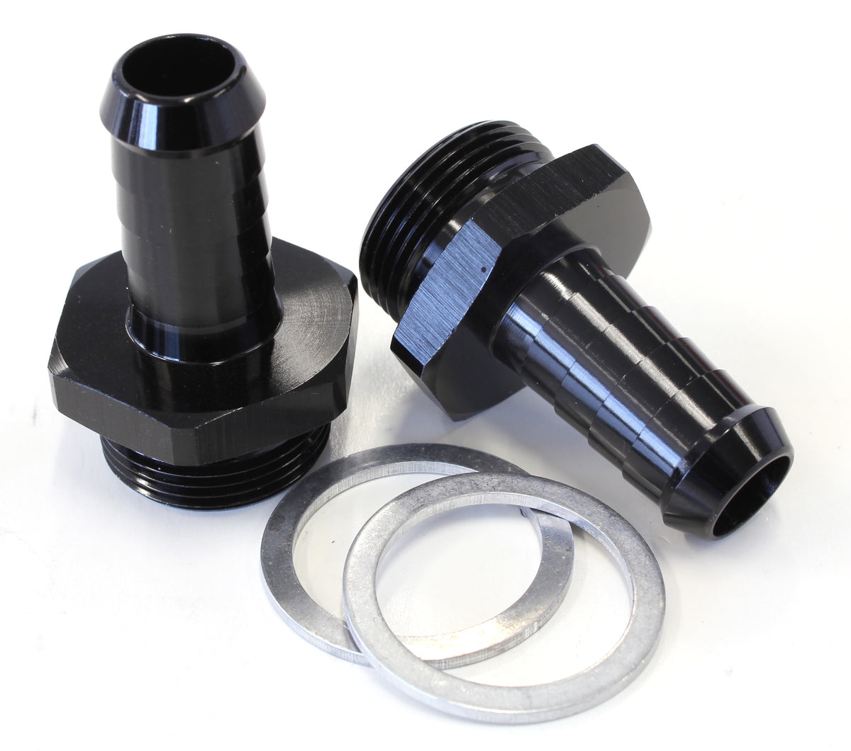 Carburettor Adapter - Male 1/2" Barb to 7/8" x 20   Black Finish. Suit Holley Inlet Feed