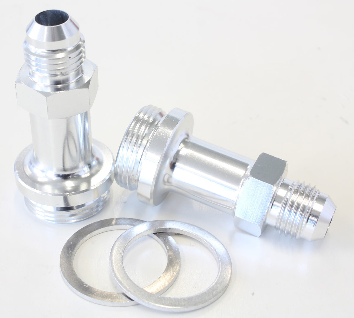 Carburettor Adapter - Male 7/8" to -6AN 1-3/4" Long    Silver Finish. Suit Holley Inlet Feed
