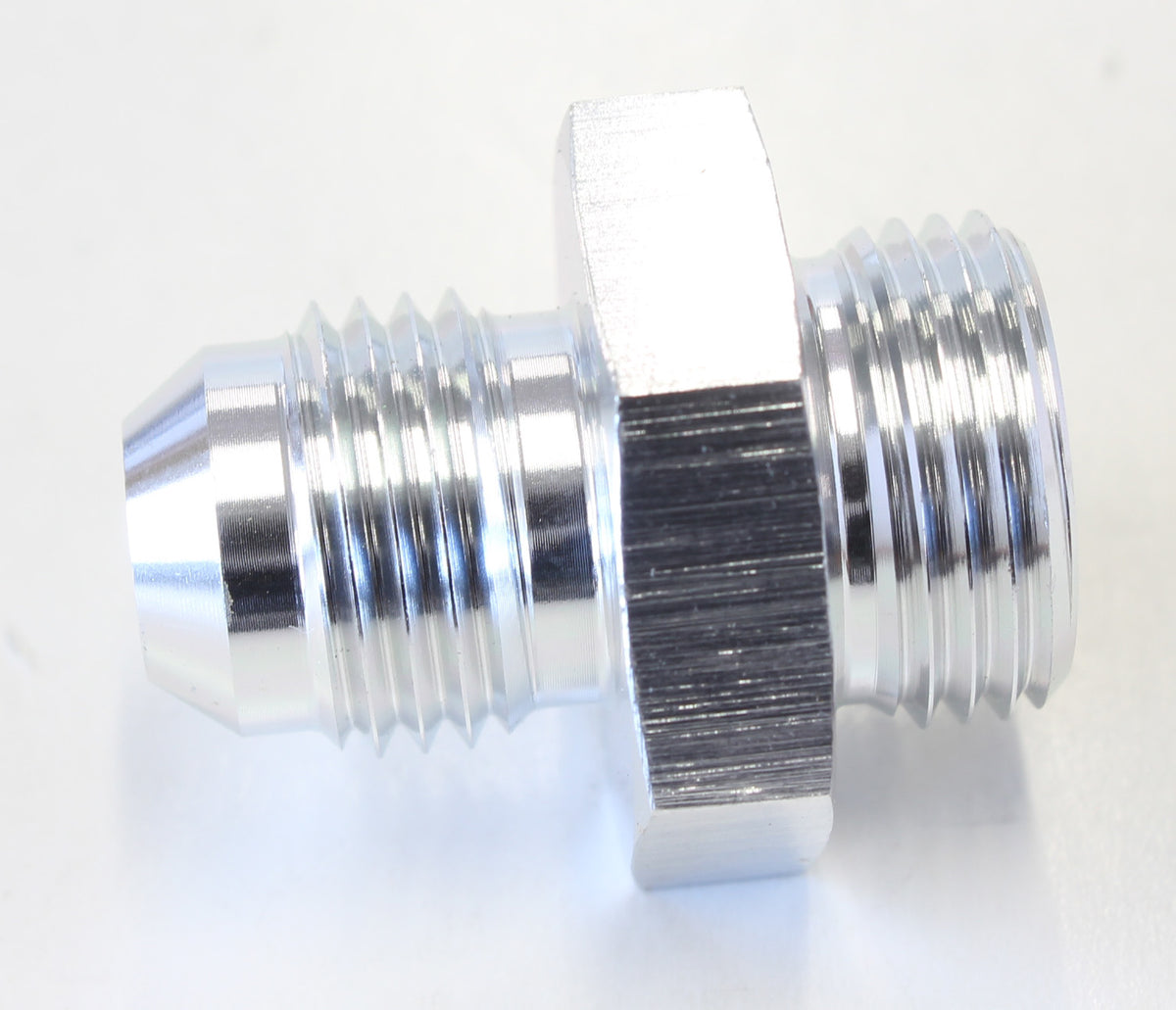Carburettor Adapter - Male 5/8"-20 to -6AN   Silver Finish. Suit Carter/Edelbrock Inlet Feed