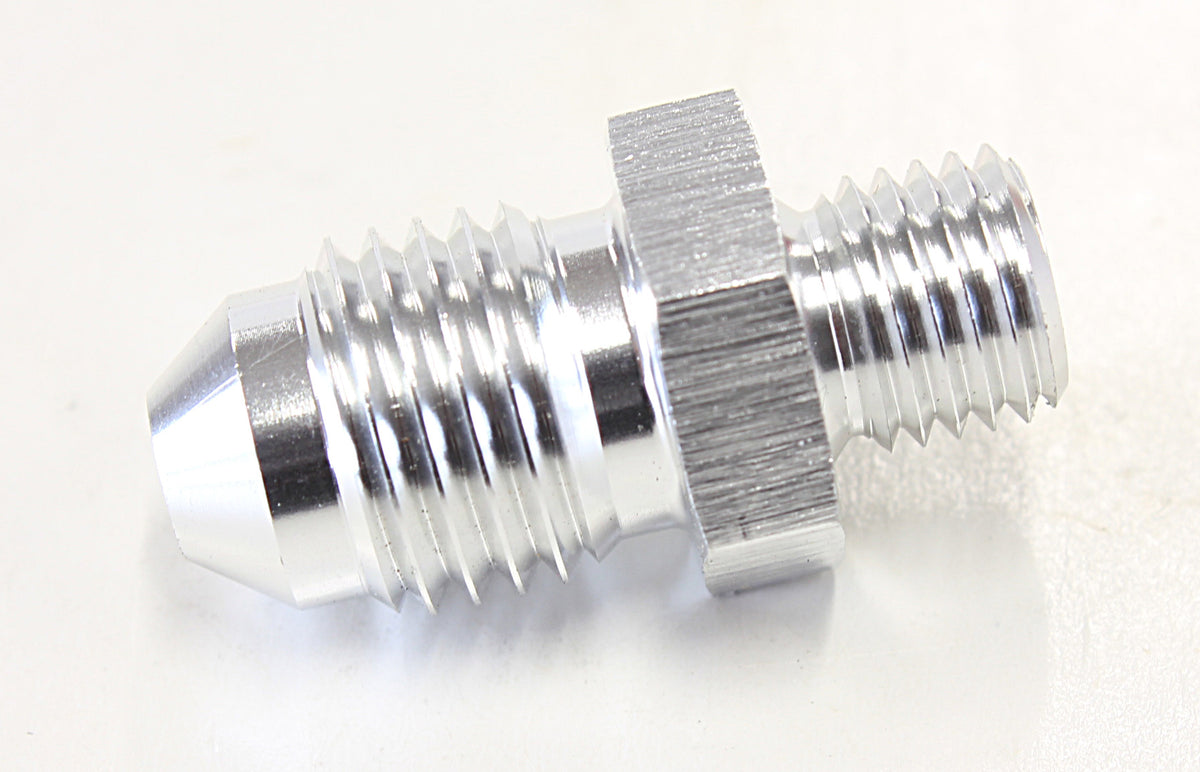 Metric to Male Flare Adapter M8 x 1.0mm to -4AN   Silver Finish