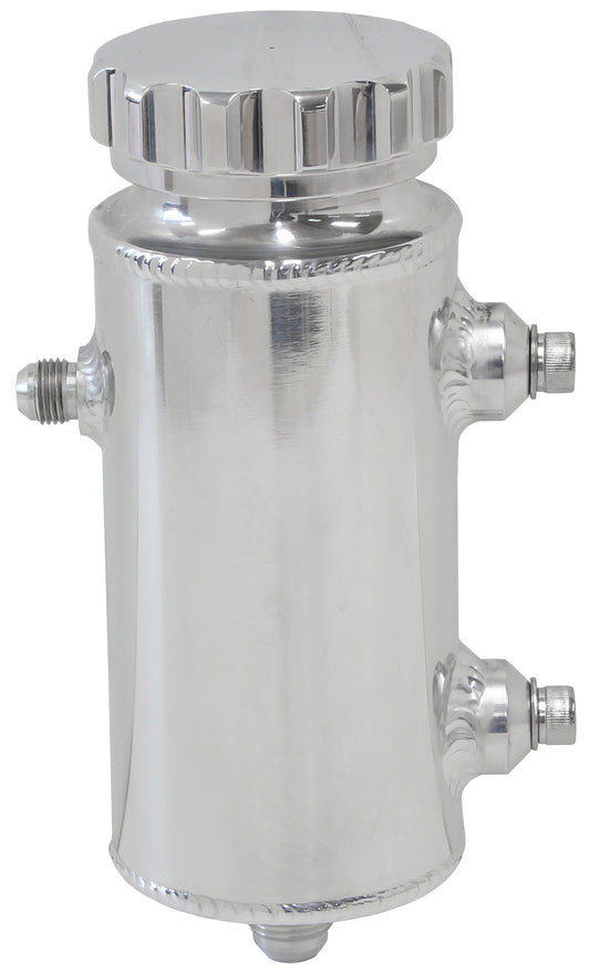 Universal 650mL Alloy Power Steering Reservoir - Polished Finish  8" Height x 3" Diameter, -8AN Feed and -6AN Return Ports